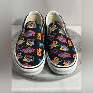 Vans Slip-On Black Neon Graphic Print Sneakers Size 9 Men / 10.5 Women Casual